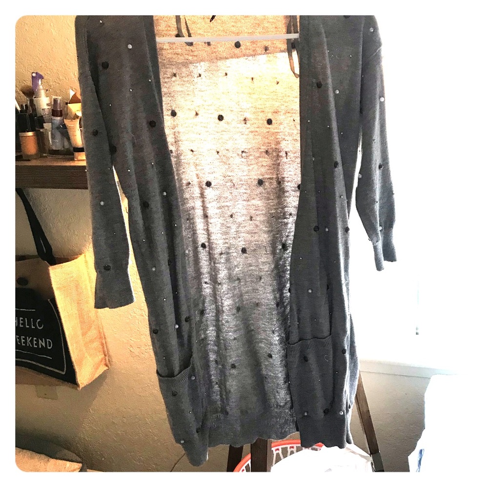 Long grey beaded cardigan